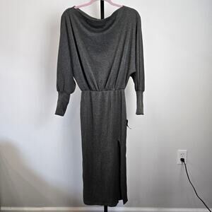 NWT Lulus Midi Dress Long Balloon Sleeve Ribbed Knit Gray‎ Small